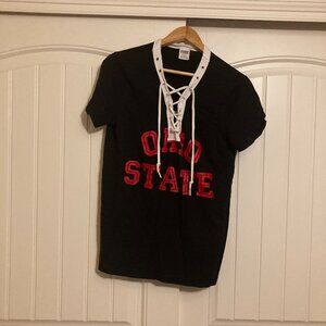 Ohio State Buckeyes Shirt XS Xtra Small Victoria Secret PINK Black Tie Front